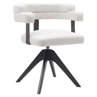 E-home Ozzie奧奇造型扶手布面實木腳旋轉餐椅 高密度泡棉椅背 360度旋轉, 奶油色, 1個