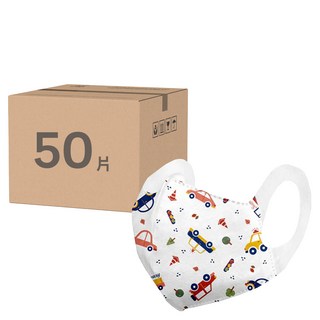 順易利 幼童寬耳立體醫用口罩 XS, 小車車, 50片, 1盒