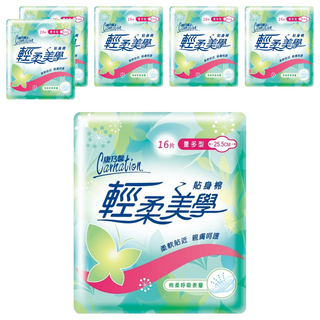 康乃馨 輕柔美學貼身衛生棉, 量多型 25.5cm, 16片, 6包