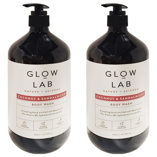 GLOW LAB植物精油沐浴露 椰子檀香-紐西蘭原裝進口 溫和潔淨 滋潤保濕, 900ml, 2瓶