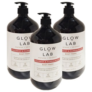 GLOW LAB植物精油沐浴露 椰子檀香-紐西蘭原裝進口 天然精油呵護 溫和潔淨肌膚, 900ml, 3瓶