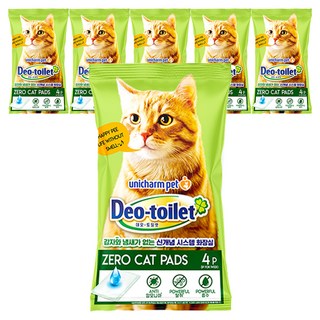 유니참데오토일렛 감자 & 냄새 Zero 고양이 패드 4p, 혼합색상, 6개