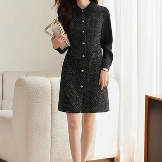 Paperments 粗花呢口袋裝飾西裝風迷你連身裙 23249 含大尺碼, 黑色