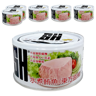 三興水煮鮪魚(黑) 健康美味 不添加防腐劑、人工色素及糖精 開封即食, 190g, 6罐