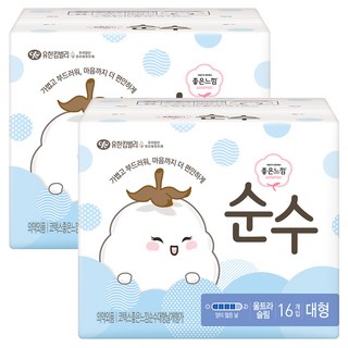 좋은느낌 순수 울트라 슬림 생리대 날개형, 대형, 16개입, 2개