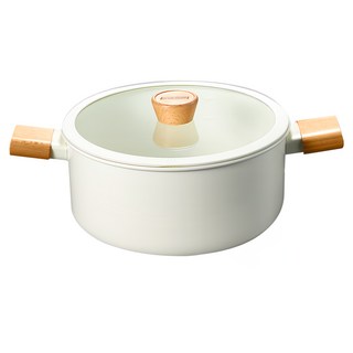 ANDY MAY2 日式櫸木柄陶瓷不沾湯鍋, 20cm, 米白色, 1個