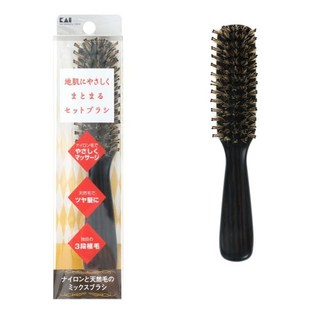 KAI 貝印 3段式植毛豬鬃直梳 S KQ-3079 天然豬鬃毛按摩頭皮 尼龍毛增加頭髮光澤, 1支, 黑色