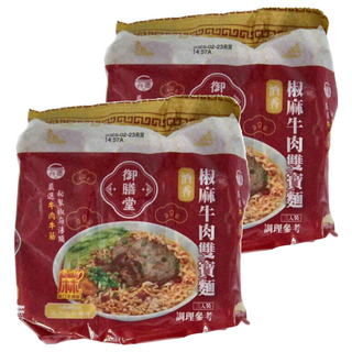 御膳堂 椒麻牛肉雙寶麵, 牛筋軟Q膠質口感, 軟嫩牛腱肉, 麻辣湯頭, 高品質粉心麵粉, 麵條柔軟滑溜, 6包