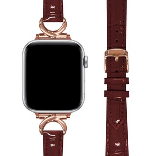 더조은셀러 애플워치 크레센트 에나멜 가죽 스트랩, 와인, 1개