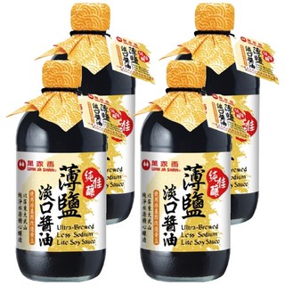 萬家香 純佳釀薄鹽淡口醬油，非基因改造黃豆釀造，450ml, 4瓶
