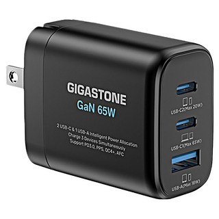 GIGASTONE 立達 GaN氮化鎵三孔快速充電器 65W, 黑色, 1個