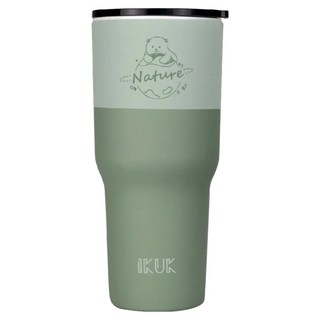 IKUK 艾可 900ml 保溫珍奶杯 陶瓷內膽 附吸管, 森林綠, 1個