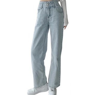 HL277 三排釦直筒丹寧寬褲