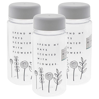 YAMADA 植物花卉冷水瓶 3個,350ml,1組 - 簡約設計，安全無毒材質，方便攜帶，隨時補充水分, 灰色