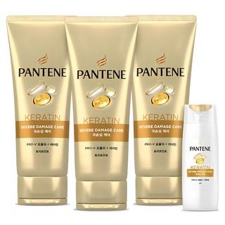 PANTENE 潘婷 Severe Damage Care角蛋白護髮素 220ml 3條入+角蛋白洗髮精 90ml, 1組