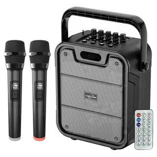 Uniscope 優思 家庭KTV藍牙音響 2024升級版 20W大喇叭輸出 藍芽5.0 附無線麥克風x2 9000毫安電池, 1組, 黑色, US-K55