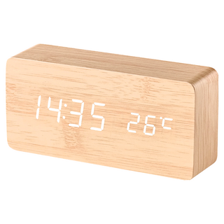 數位鬧鐘 溫度顯示 MDF、PVC材質, 時尚木紋