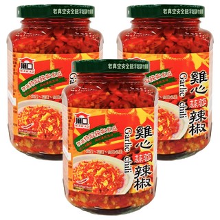 MIAW KO 廟口 雞心蒜蓉辣椒 以新鮮紅辣椒和蒜蓉拌炒製成 溫辣不燥 口感清新, 370g, 3罐