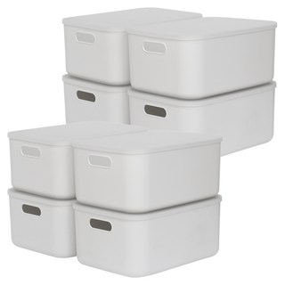 食品儲藏室生活收納箱 收納整理盒, 白色, 中(26.5 x 37 x 16.5 cm), 8個