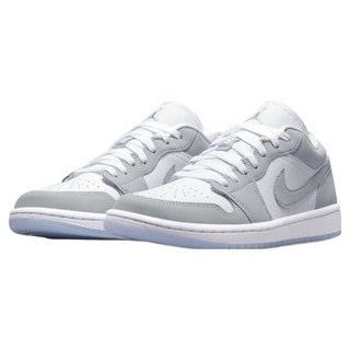 NIKE 耐吉 JORDAN 喬丹 Air Jordan 1 Low 女子運動文化鞋, 24cm, 灰色 + 白色