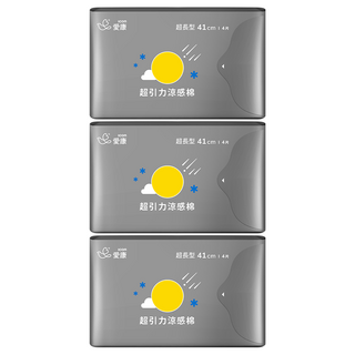 icon 愛康 超引力涼感夜用衛生棉 護翼型, 超長型(41cm), 4片, 3包