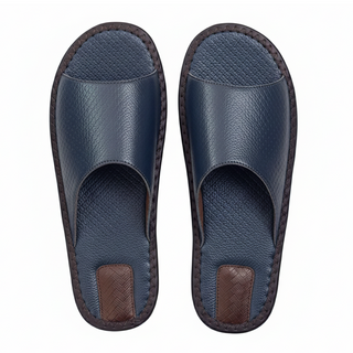 真皮頭層牛皮編織紋防滑室內拖鞋, 29cm, 藏青色, 1個
