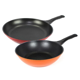 키친아트 국산 뉴본 다이아몬드 프라이팬 세트 2개, 레드(프라이팬), 오렌지(궁중팬), 프라이팬 30cm + 궁중팬 28cm, 1세트