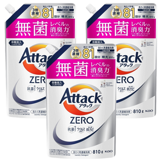 Attack 一匙靈 zero洗衣精 補充包 AC-HEC革新技術, 810g, 3包