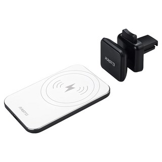 RASTO 15W可分離磁吸快充居家車用二合一無線充電板 RB17 充電板 60 x 95 x 6mm + 車夾 35 x 48 x 43mm, 白色, 1個