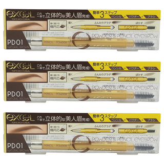 日本 excel 3合1持久造型眉筆, PD01 自然棕, 3件