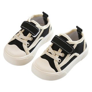 bebehome 兒童魔鬼氈防滑帆布鞋 透氣舒適 穿脫方便, 135mm, 黑色