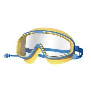 愛北鼻 兒童大框防霧蛙鏡，舒適柔軟，清晰防霧，兒童游泳必備, 湖藍框+黃, 1入, 兒童