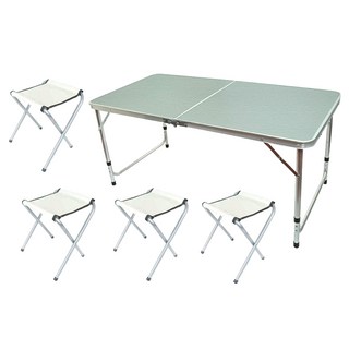 FOSO 戶外露營折疊桌椅組, 冰山灰, 一桌四椅, 可調節高度, 輕巧便攜, 1組
