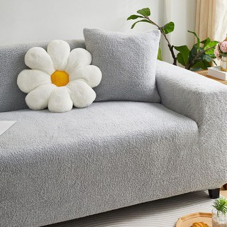 好物良品 短毛保暖防貓抓系列 高彈力立體提花沙發罩 抱枕套 + 泡棉條, 四人座, 簡約灰, 1個