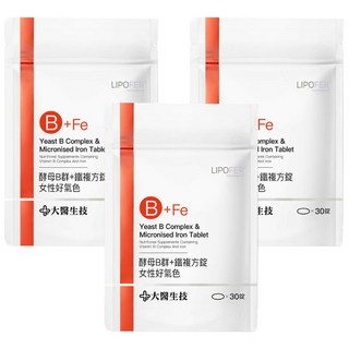 大醫生技 酵母B群+鐵複方錠 女性好氣色, 30顆, 3包