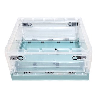 三開摺疊收納箱 PP材質 象牙白/靜謐藍/龍膽綠 尺寸39x29x24.5cm-68x47x37cm, 中號(47.5 x 35.3 x 24.5cm), 透明色 + 綠色, 1個