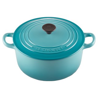 LE CREUSET 圓鐵鍋 附電木頭鍋蓋 3.3L 22cm 加勒比海藍 燉鍋 湯鍋 露營鍋 家庭必備, 1個