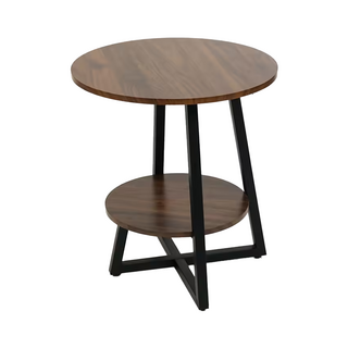 FAmILyLIFE 生活 木冶山居 Carmel工業風雙層圓形茶几 WO-016 50cm 4.6kg, 胡桃木