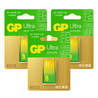 GP Batteries 超霸 Ultra鹼性電池 9V, 1入, 3顆