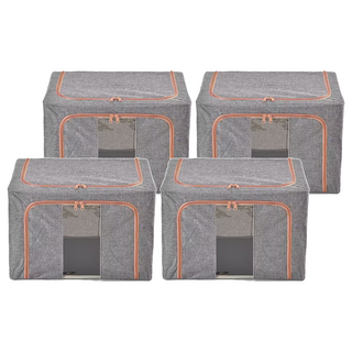 棉麻衣物整理箱 66L, 灰色, 4個