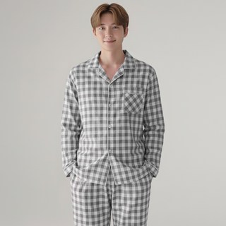 AnotherD 男士透氣單色格紋長袖睡衣