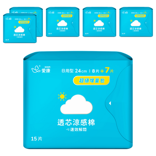 icon 愛康 透芯涼感衛生棉 護翼型, 日用型(24cm), 15片, 6包