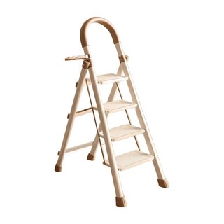 小麥購物 碳鋼伸縮折疊加厚兩用人字梯 L1461 奶油巧克色四步梯, 1個
