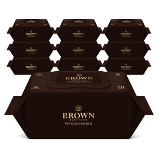 브라운 VIP 골드 브라운 도톰한 엠보싱 저자극 아기 물티슈 캡형, 77g, 70매, 10개