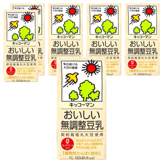 KIKKOMAN 龜甲萬 無調整豆乳 1L 契約栽培丸大豆使用 植物性蛋白飲料 零膽固醇, 6瓶