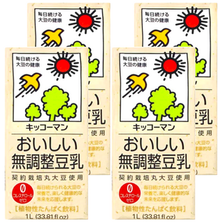 KIKKOMAN 龜甲萬 無調整豆乳 1L, 契約栽培丸大豆使用, 植物性蛋白飲料, 零膽固醇, 4瓶