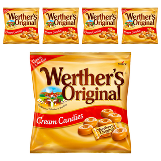 Werther's Original 道地的偉特 鮮奶油糖 香醇濃郁 不黏牙 奶蛋素食可食用, 90g, 5袋