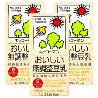 KIKKOMAN 龜甲萬 無調整豆乳 1L, 契約栽培丸大豆使用, 植物性蛋白飲料, 零膽固醇, 3瓶