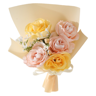 Beautiful Deco Sense 仿真花 雅娜玫瑰 骨灰罈 掃墓用 迷你花束, 1個, 黃色