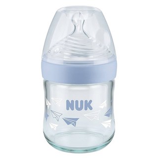 NUK 自然母感玻璃奶瓶 附中圓洞矽膠奶嘴 1號 0-6個月, 顏色隨機, 120ml, 1個